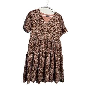 BTFBM Short Sleeve Pink Leopard Print Babydoll Shift Dress Size S